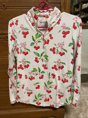 G LIFESTYLE Cherry Print Quarter-Zip Pullover stretchy top